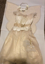 Pottery Barn Kids Gold Glitter Fairy Halloween Costume 7-8 Dress Wings NEW