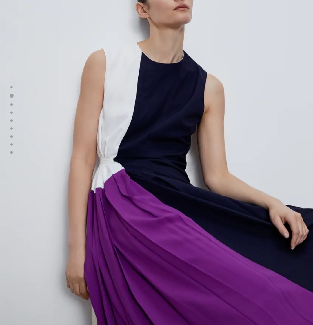ZARA WOMEN PLEATED PATCHWORK DRESS NAVY BLUE - 2206/448 SIZE-M