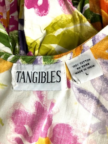 Vintage 80's Dress Tangibles Bow Back Button Up Gold Orange Purple White Cotton - Picture 10 of 10