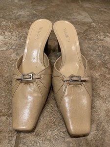 tan leather mules heels