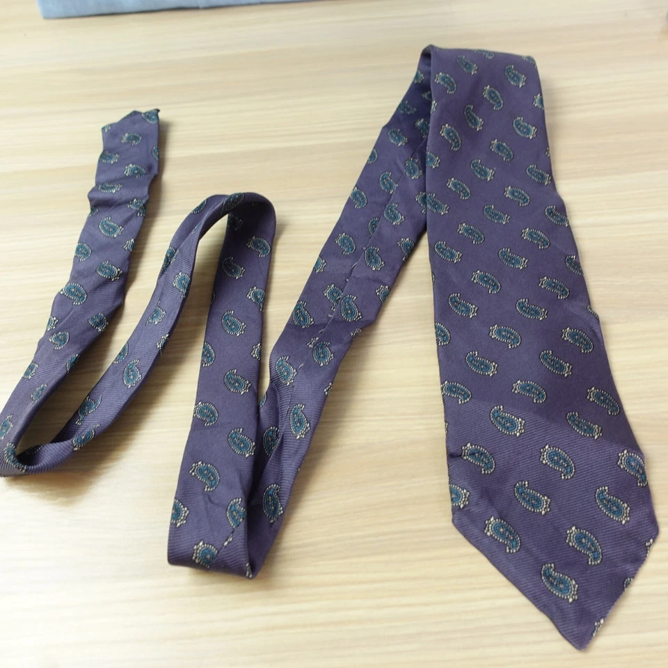 Neck Tie Mens Blue Paisley Silk Foulard Hand Printed Twill ENGLAND MARK SHALE - Image 4 of 4