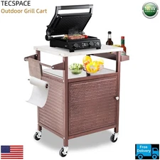 Ginkman Brown Outdoor Grill Cart with Storge Cabinet for BBQ Backyard Camping