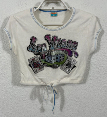 Vintage Las Vegas Top XXS Glitter Emblem Short Sleeve Cropped