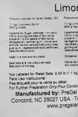 2.4 Lb Bag Pregel Limoncello Sprint Complete Powder Mix For Italian Gilato 7/26