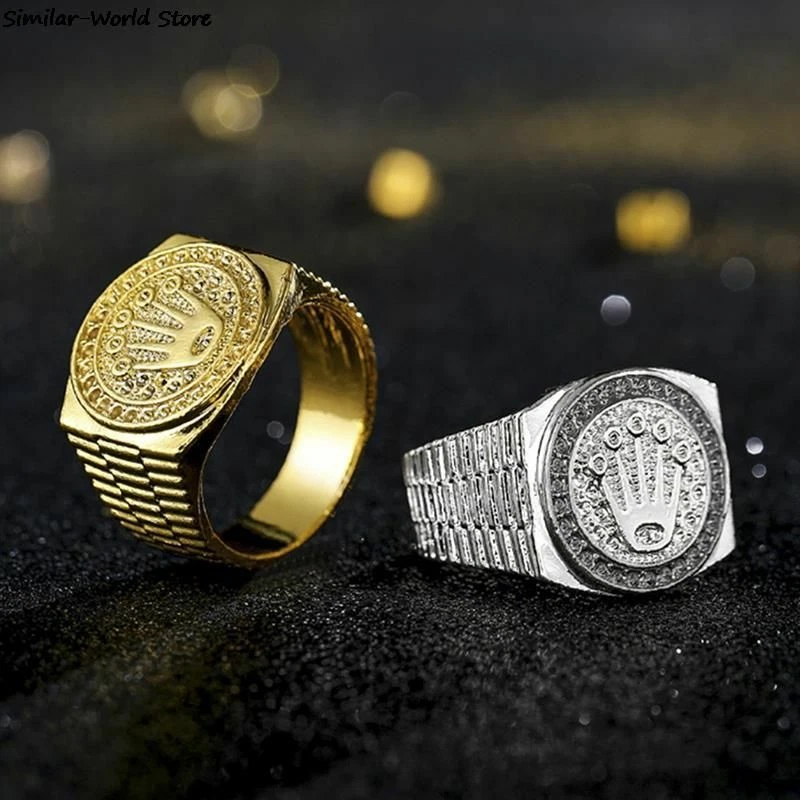 Men Vintage Crown Ring Women Engagement Wedding Rings Hip Hop
