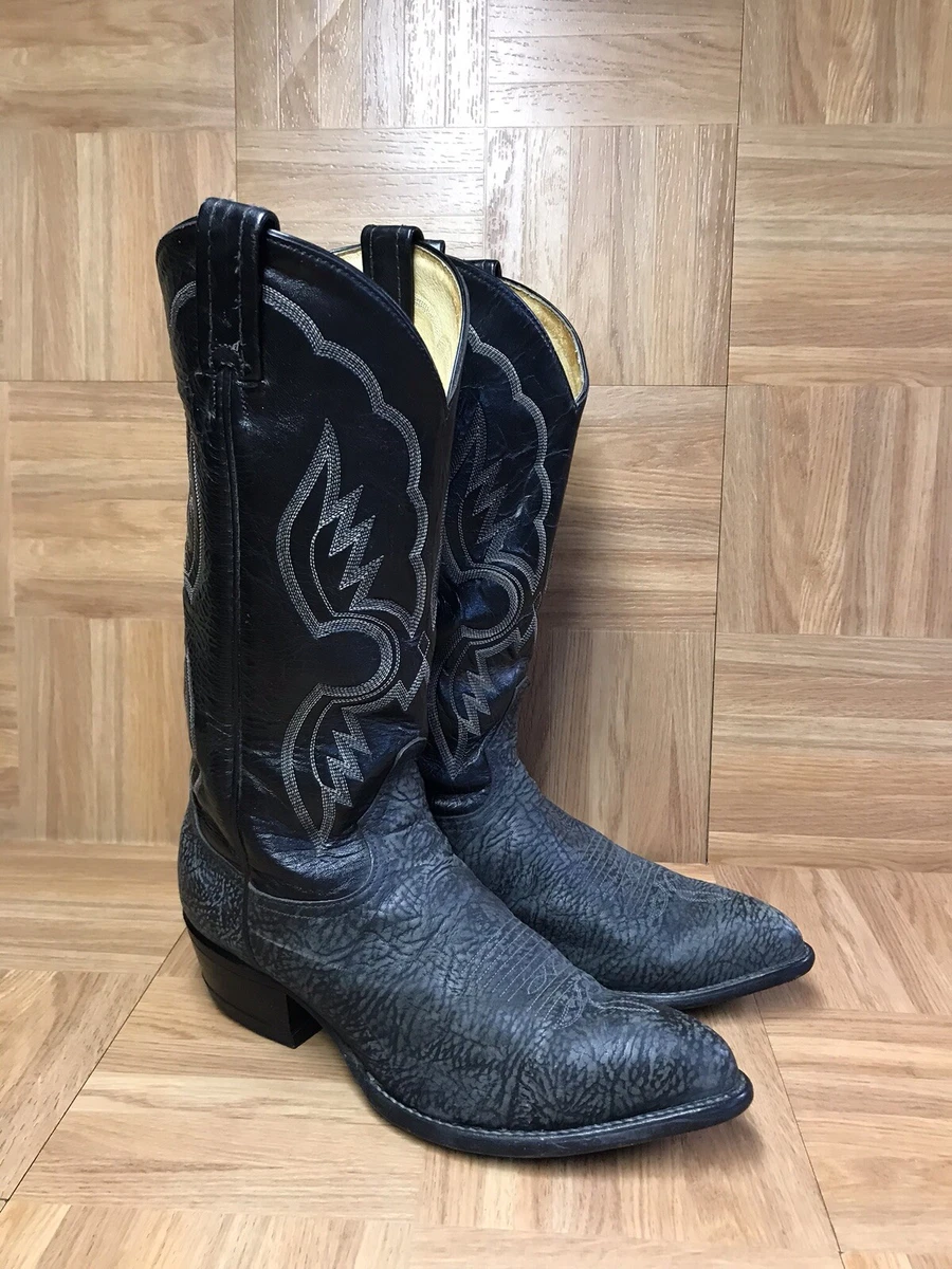 RARE Tony Lama Shrunken Shoulder Bull Hide Sz 7.5 EE Men s Wide Black Boots