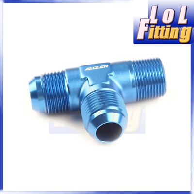 US SHIP -12AN to AN12 to 3/4'' NPT Male Tee T-piece Fitting Adapter Aluminum Blue