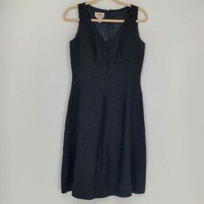 Talbots Women's Black Irish Linen Dress Size 6 Vintage Sleeveless Lined V Neck