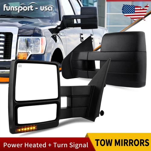 Power Heated Tow Mirrors For 2007-2014 Ford F150 Pickup Turn Signal Puddle Light