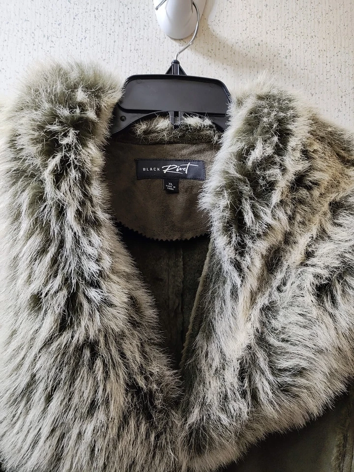 Abrigo negro remache imitación piel ribete para mujer XL verde salvia invierno guisante abrigo limpio Foto 2 de 4