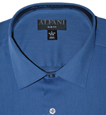 Alfani Mens Dress Shirt Indigo Blue Size Large L 16-16 1/2 Slim Fit