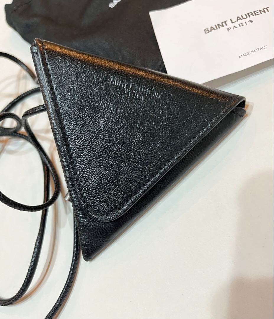 Saint Laurent Triangle Coin Purse Case Necklace Leather