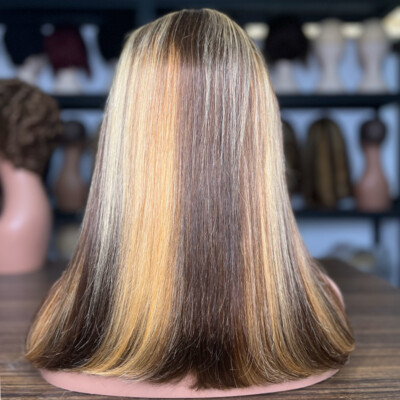  Human Hair Straight Wigs Highlights 13x4 Lace Frontal Wig
