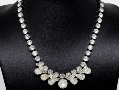Vintage EISENBERG Clear Rhinestone Silver Tone Adjustable Toggle Necklace