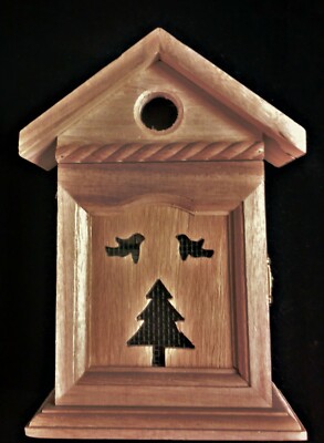 New Plain Wood, Table & Wall Birdhouse Jewelry Box, Cutouts w/Metal Mesh-7.75''T