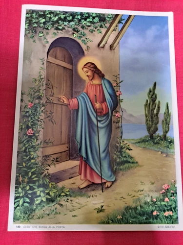Jesus Knocking At The Door Italy Lithograph Print Never Used 7 1/4" x 10 6/16"