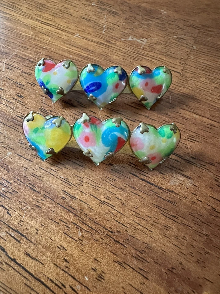 "Par de tres pasadores de pelo de plástico y metal Corea 2,5"" vintage años 70" Foto 2 de 4