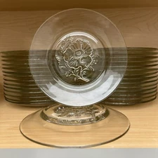 Multi Avail LOT of 5 Jeannette Camellia Clear Embossed Glass Plate Floral Flower