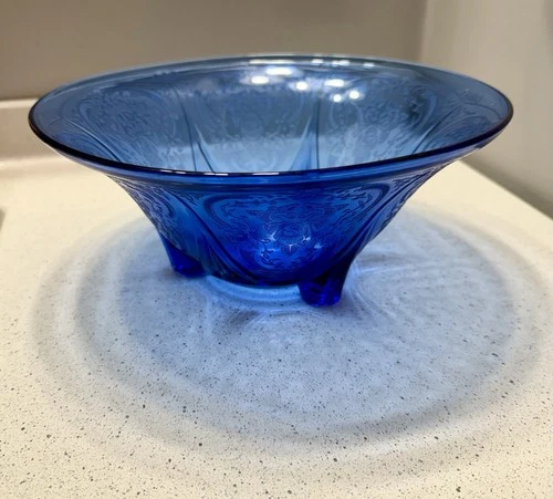 Hazel-Atlas Vintage Cobalt Blue Royal Lace 10" Depression Glass Bowl Footed