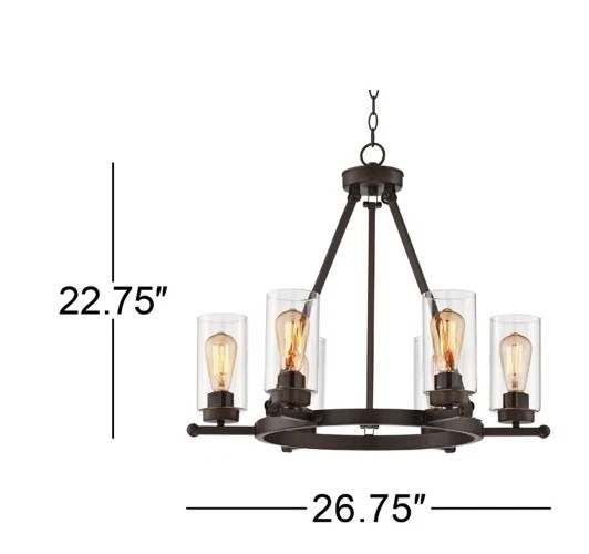 Lámpara de araña de rueda de carro de bronce Holman 26 3/4" de ancho para granja 6 luces Foto 3 de 4