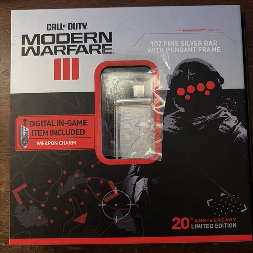 Call Of Duty 1 Troy Oz Silver Bar (31.10g)  Pendent With Steel Bezel Frame