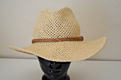Macchia di Ruggine Beige Cowboy Style Crown Western Hat Braided Band Woven Paper