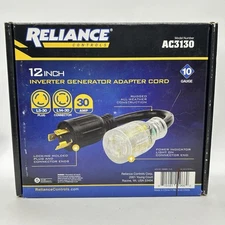 Reliance Controls AC3130 Inverter Generator Adapter Cord 12 Inch Brand New