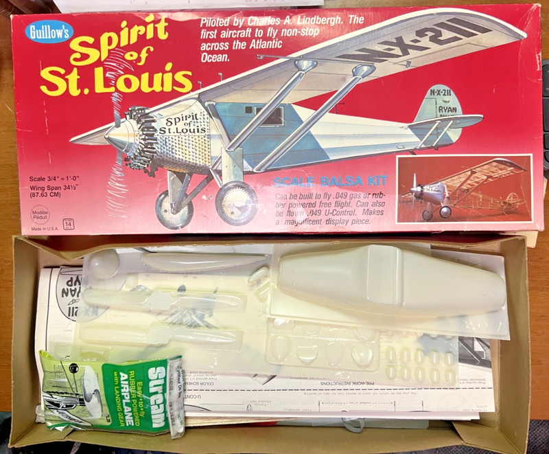 GUILLOW'S SPIRIT OF ST LOUIS BALSA KIT #807 ~ 34.5" ws, RC, FREEFLIGHT, CL, DISP