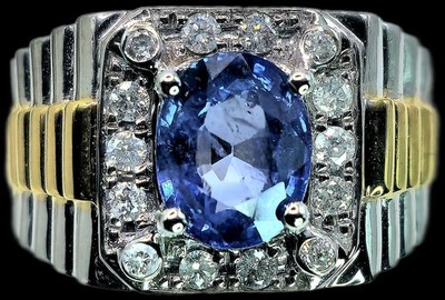 Natural Ceylon Sapphire & Diamond Men's Ring In 14ct Gold +Independent Valuation