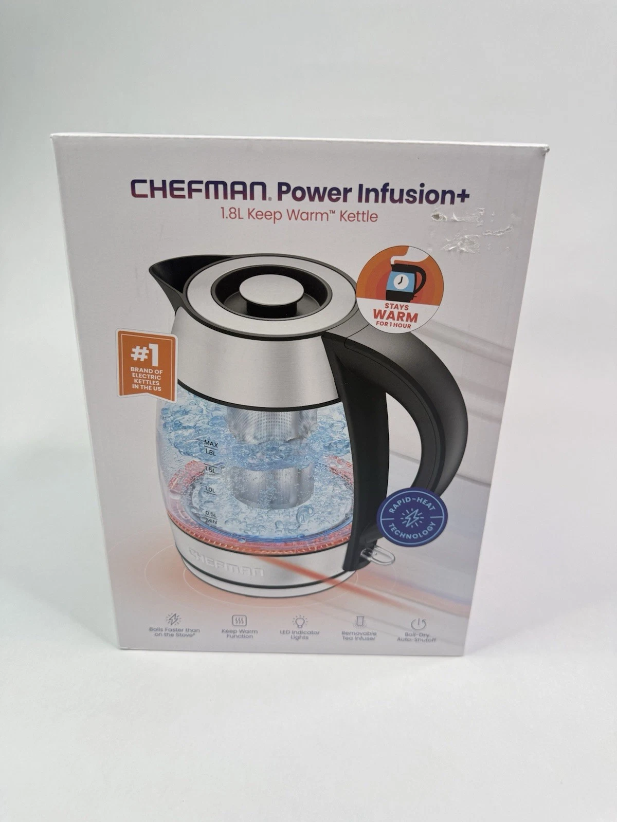 Chefman 1.8L Rapid-Boil Kettle with Keep Warm and Tea Infuser Stainless Steel