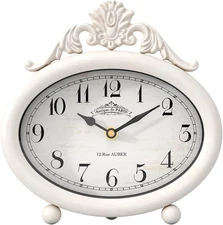 Vintage Table Clock, Desk and Shelf Decor Clock, French Rustic Antique Style Whi