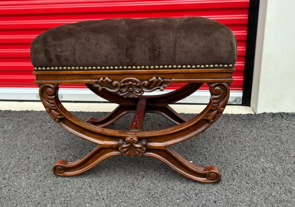 Дизайнерский стул для туалетного столика Eliza из красного дерева с тафтингом X основание скамейка сиденье оттоманка - Изображение 2 из 4