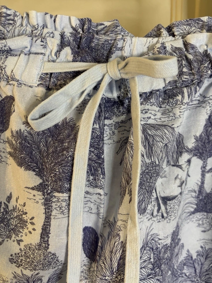 Pantalones Cortos JOHNNY WAS WORKSHOP Azul Estampado Selva Mezcla de Lino Cordón M Pull On Foto 2 de 4