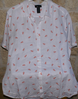 MAGASCHONI Herren Hemd kurzarm 100 % Leinen weiß orange Gr. L/ 52 NEU NP 79  