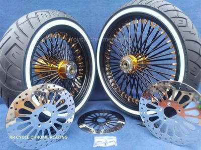 DNA Mammoth 52 Black Spoke Gold Wheels Rotor Pulley Tire Harley 09