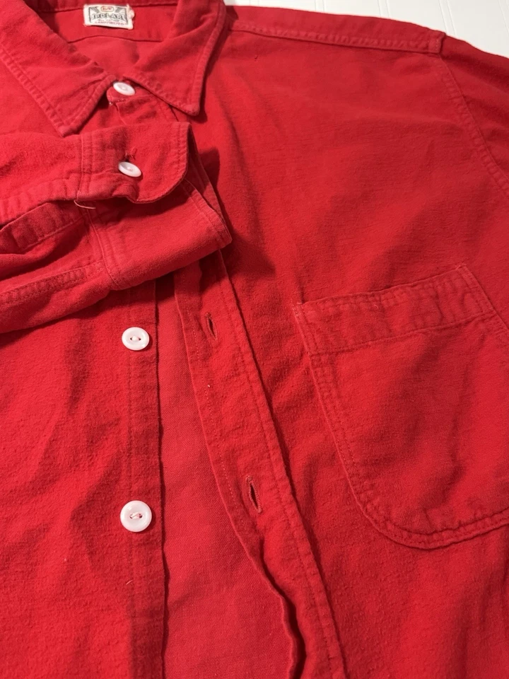 Camisa de Trabajo Vintage Años 50 E&W Polar Rojo Algodón Sanforizada EE. UU. Ropa de Trabajo Franela Foto 4 de 4