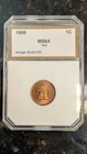 1906 RARE RED Indian head penny OLD PCI HOLDER