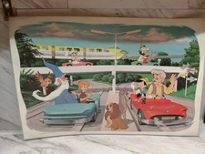 Vintage 1964 Disneyland Original Restaurant Place Mat Pinocchio Lady Tramp Used