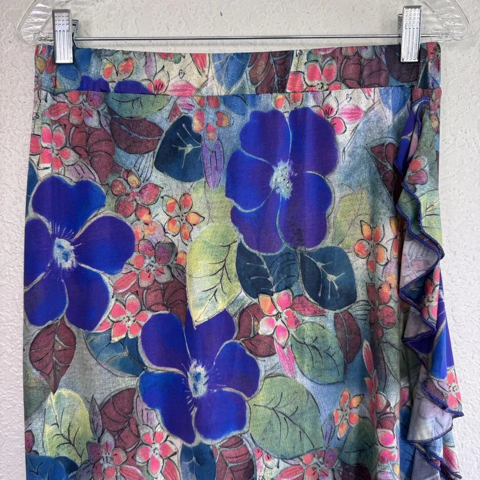 Falda de lapislázuli para mujer pequeña floral asimétrica con volantes dobladillo arte boho para usar flor S Foto 4 de 4