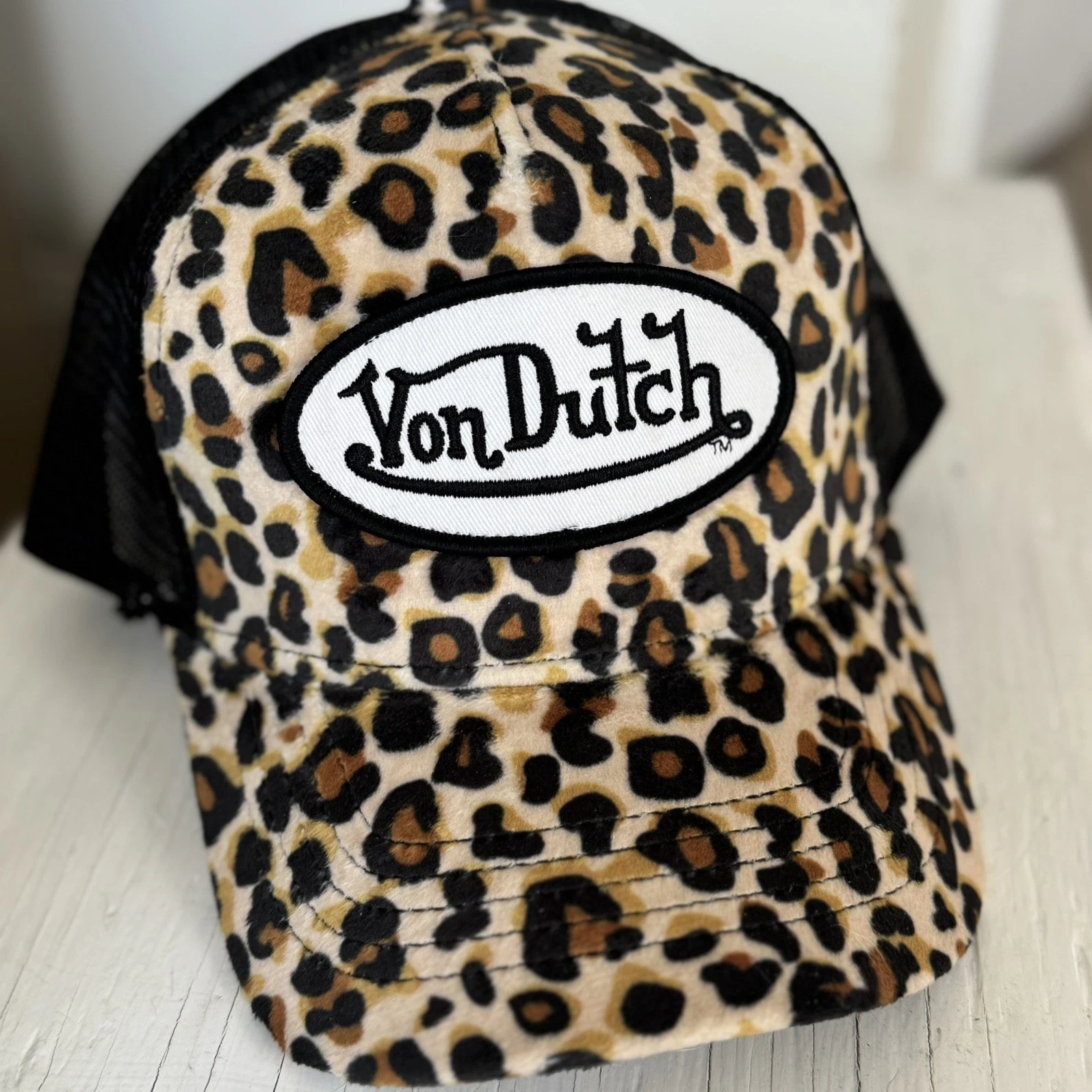 NWT Von Dutch Leopard Print Velvet Trucker Hat - Adjustable Snapback