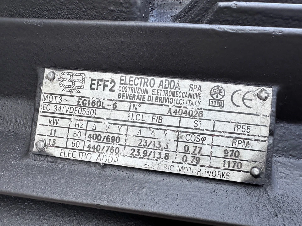 11kW Motor 970RPM 6-Pole 160L Frame B3 Foot AC Electric Motor 400/690v - Image 2 of 4