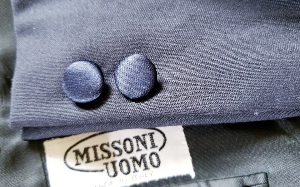 Abrigo Chaqueta Blazer Esmoquin Vintage Missoni Italia Solapa Satinada Azul Marino 50 40R Foto 4 de 4