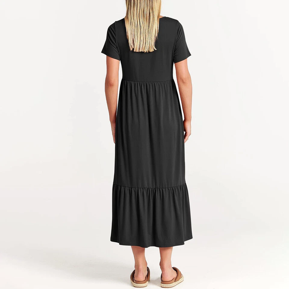 Women Ladies Maxi Dress Cocktail Party Evening Summer Beach Pockets Sundress - Image 4 of 4