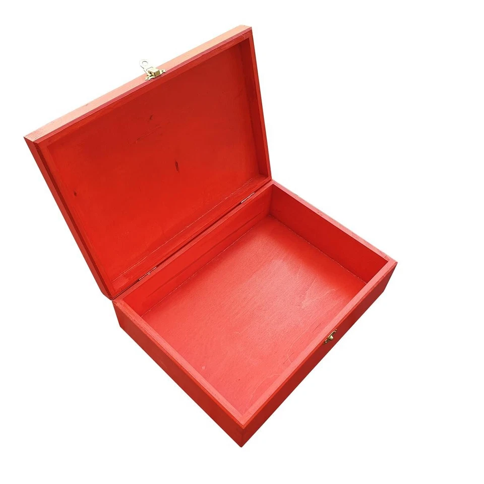 Wooden Box A4 Size, With Lid Lockable Latch in Red Color - Image 4 of 4