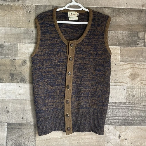 Vtg Barclay Sweater Vest Mens M Blue & Brown Preppy Grandpa Shetland Wool Blend