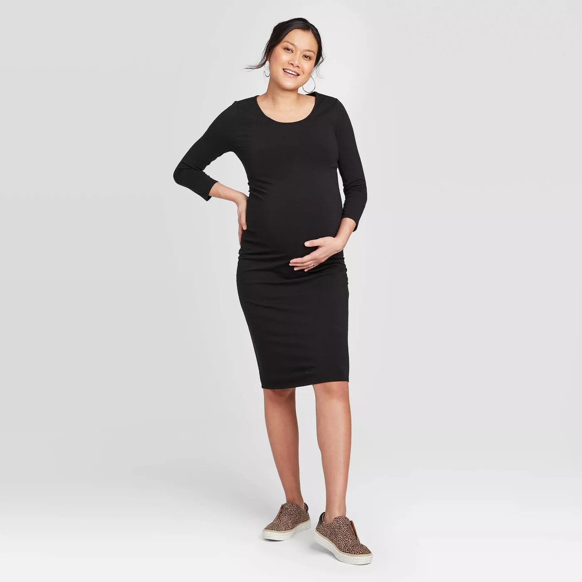 black t shirt maternity dress 3/4 Sleeve T-Shirt Maternity Dress by Ingrid & Isabel Black XXL Fits L/XL