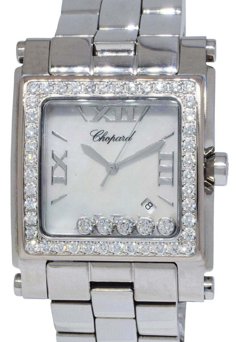 Chopard Happy Sport Square XL Stainless Steel MOP Diamond Watch 28