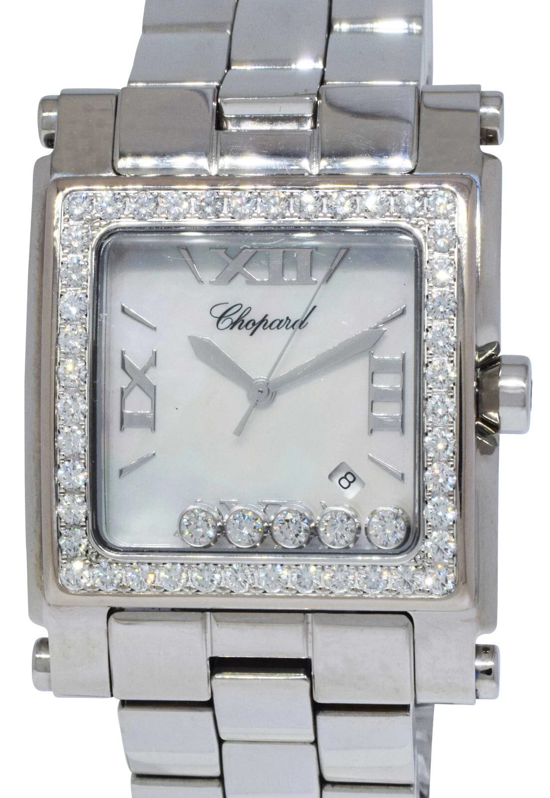 Chopard — Chopard Happy Sport Square XL Stainless Steel MOP Diamond Watch 28-8448/20