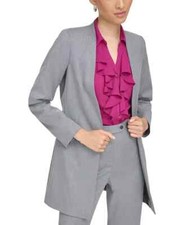 Calvin Klein Women's Petite Pinstriped Formal Open-Front Blazer Workwear Gray 6P