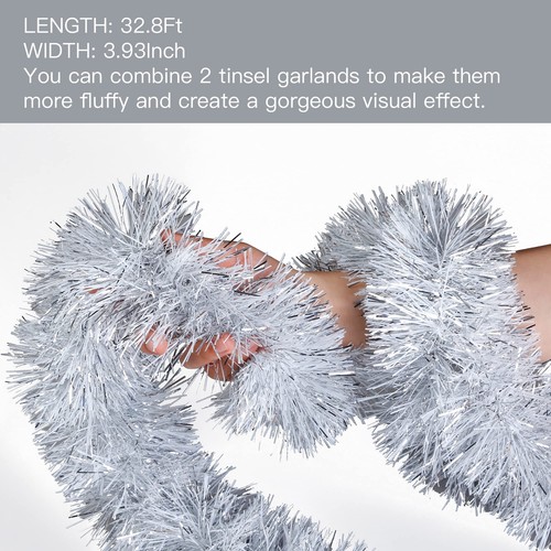 32.8Ft Christmas Tinsel Garland Xmas Tree Decorations Christmas Silver & Whit... - Picture 6 of 7